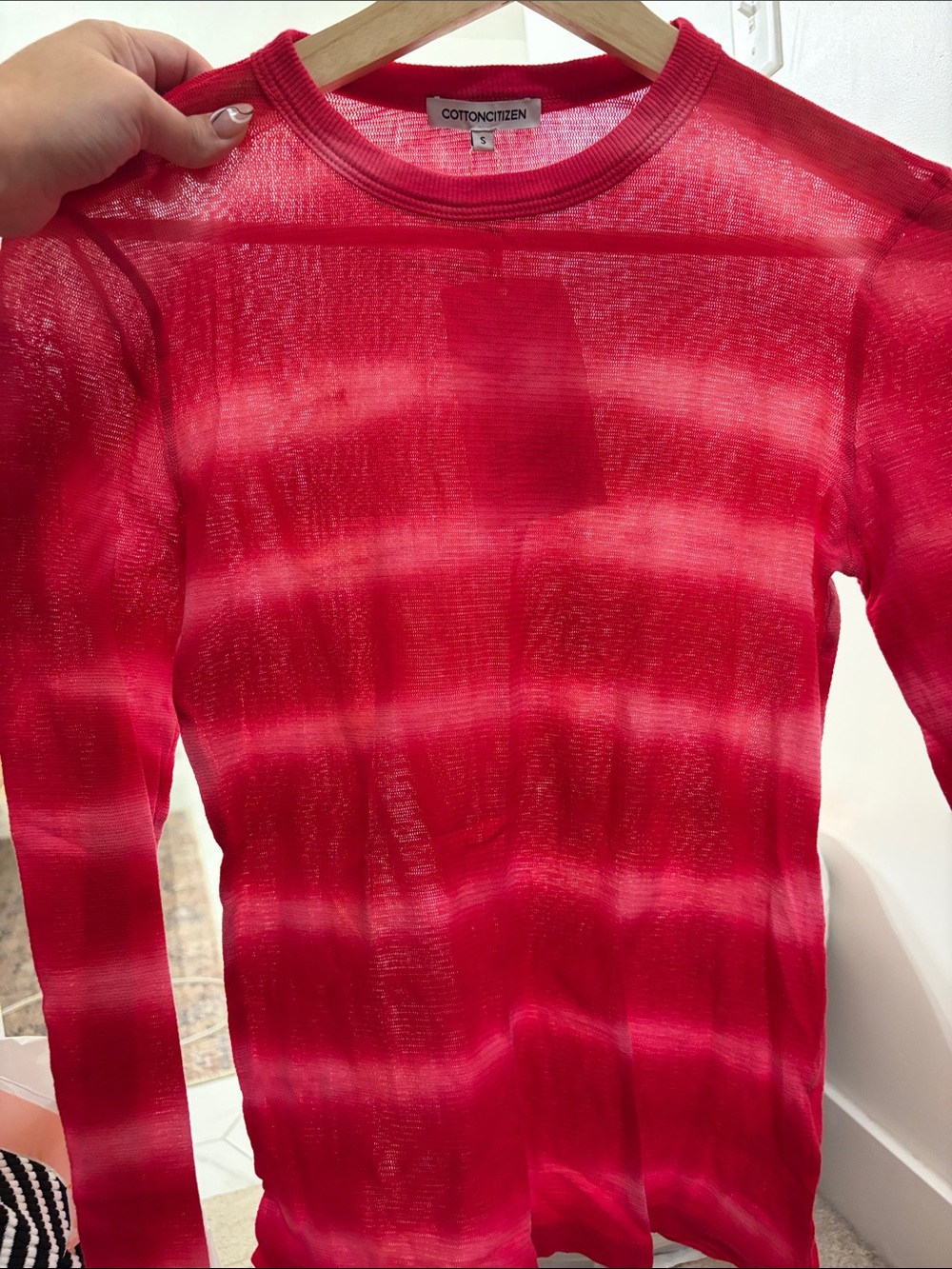 Cotton Citizen Sheer Red Striped Long Sleeve Top